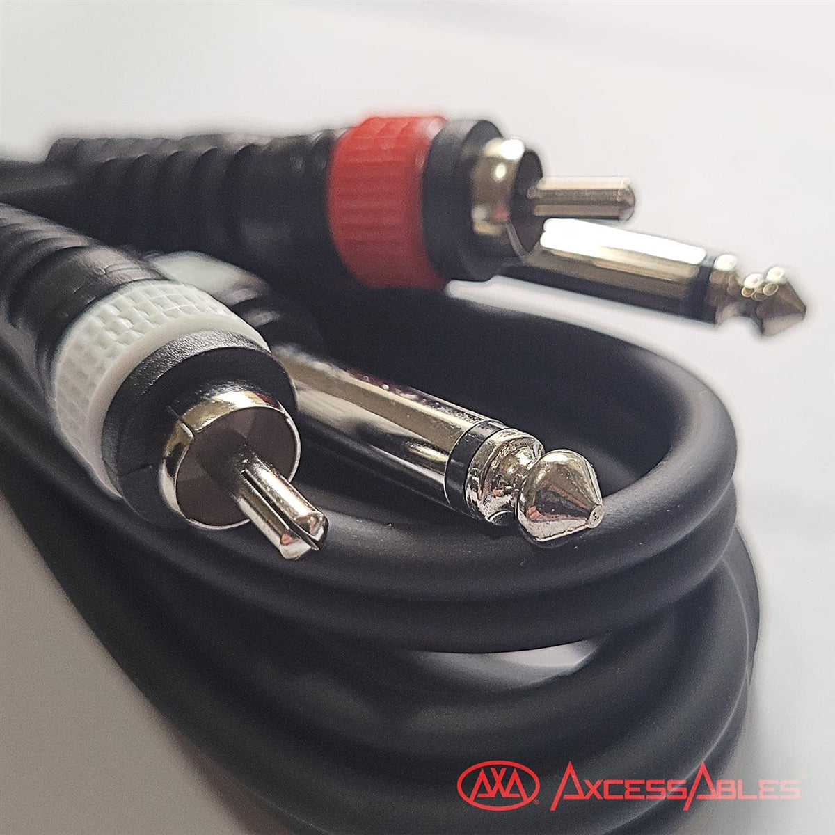 AxcessAbles Dual 1/4 Inch TS to Dual RCA Audio Interconnect Cable 3ft - 4 Pack | Dual 6.35mm Male Jack to Dual RCA | 3ft DTRS to DRCA Unbalanced Patch Cables (4-Pack)