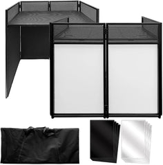 AxcessAbles Portable DJ Facade Booth Table with Black and White Scrims, Carry Cases | Standing DJ Booth - 40 x 20 | DJ Controller Stand | Recording Mixer Stand| DJ Facade for Lights (ES-01) - Open Box