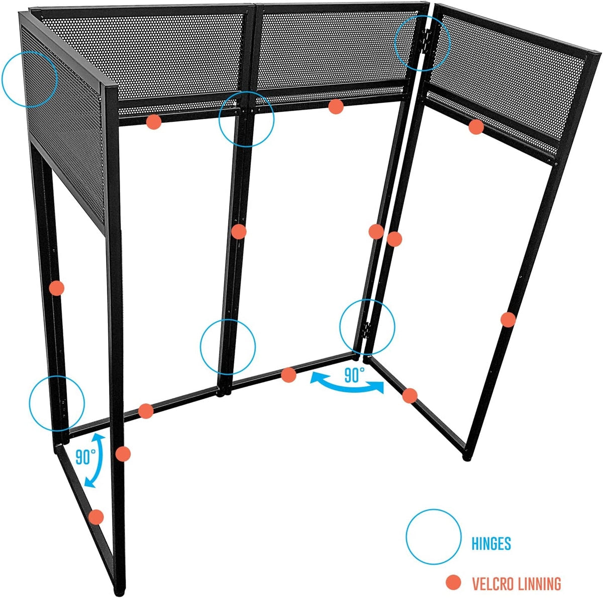 AxcessAbles Portable DJ Facade Booth Table with Black and White Scrims, Carry Cases | Standing DJ Booth - 40 x 20 | DJ Controller Stand | Recording Mixer Stand| DJ Facade for Lights (ES-01)