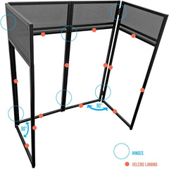 AxcessAbles Portable DJ Facade Booth Table with Black and White Scrims, Carry Cases | Standing DJ Booth - 40 x 20 | DJ Controller Stand | Recording Mixer Stand| DJ Facade for Lights (ES-01) - Open Box