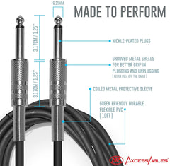 AxcessAbles 1/4 Inch to 1/4 Inch TS Guitar Audio Cable- 10ft | 6.35mm Instrument Cable | Amp Cable for Guitar | Unbalanced 1/4 Patch Cord-10ft (5-Pack)