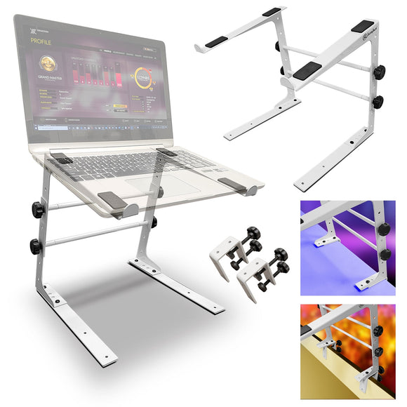AxcessAbles DJ Controller Stand with Adjustable Height and Table Security Clamps| DJ Computer Stand| Laptop Stands for DJ, Desktop, Audio Mixers and Music Production (LTS-02 White)