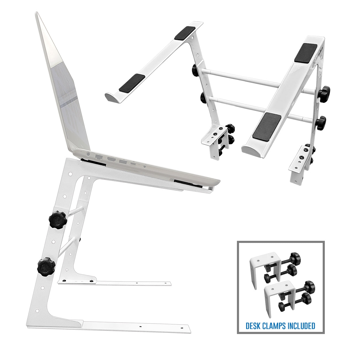 AxcessAbles DJ Controller Stand with Adjustable Height and Table Security Clamps| DJ Computer Stand| Laptop Stands for DJ, Desktop, Audio Mixers and Music Production (LTS-02 White)