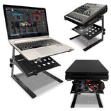 AxcessAbles Two-Tier Adjustable DJ Stand with Clamps | For DJ Controllers, Music Mixers, Laptops up to 20lbs.| DJ Controller Stand Compatible with DDJ-REV1, DDJ-FLX4 | DJ Laptop Stand (LTS-03 Black) - Open Box