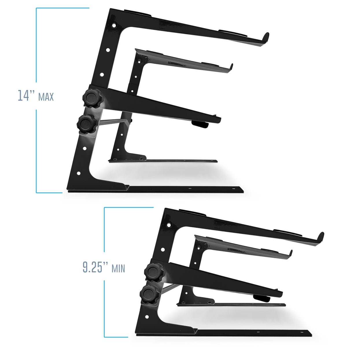 AxcessAbles Two-Tier Adjustable DJ Stand with Clamps | For DJ Controllers, Music Mixers, Laptops up to 20lbs.| DJ Controller Stand Compatible with DDJ-REV1, DDJ-FLX4 | DJ Laptop Stand (LTS-03 Black)