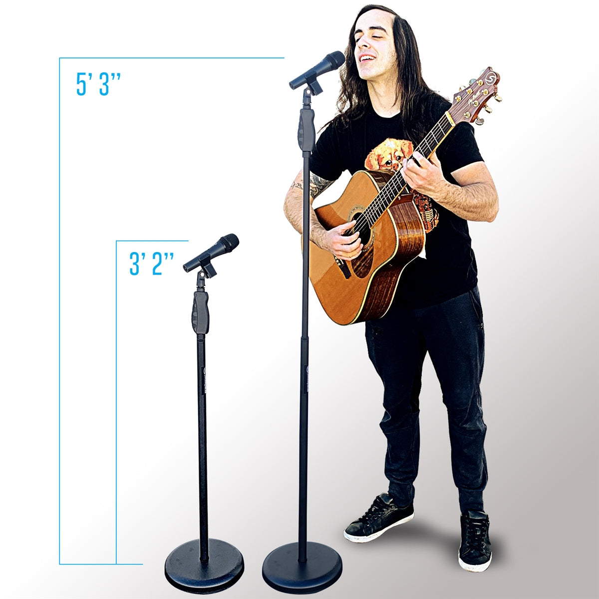 AxcessAbles MS-201R Microphone Stand with Soft Grip Squeeze Quick Height Adjustment