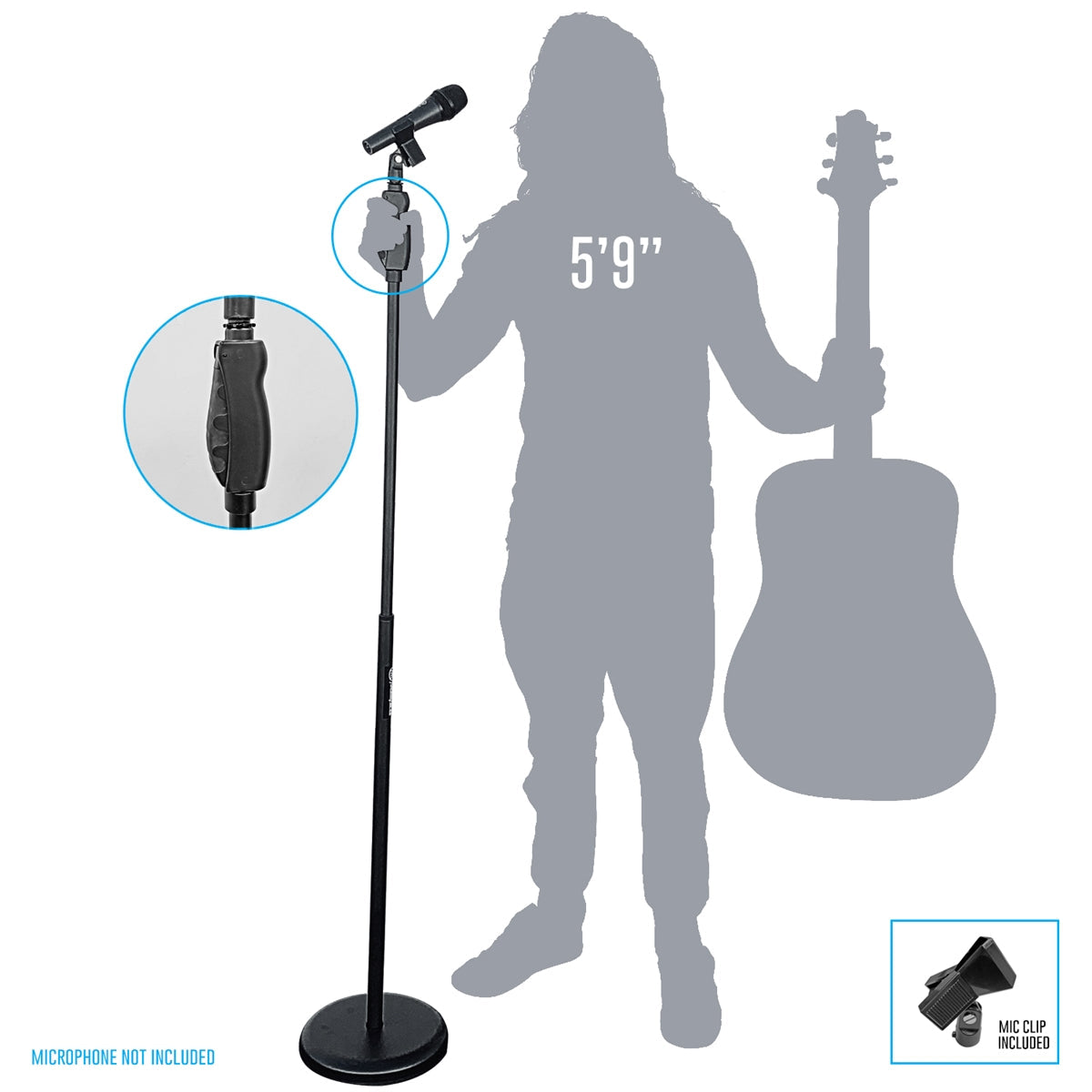 AxcessAbles MS-201R Microphone Stand with Soft Grip Squeeze Quick Height Adjustment