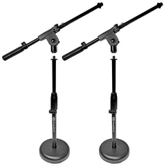 AxcessAbles MS-202R Low-Profile Weighted Round Base Microphone Stand with Boom (Pair)