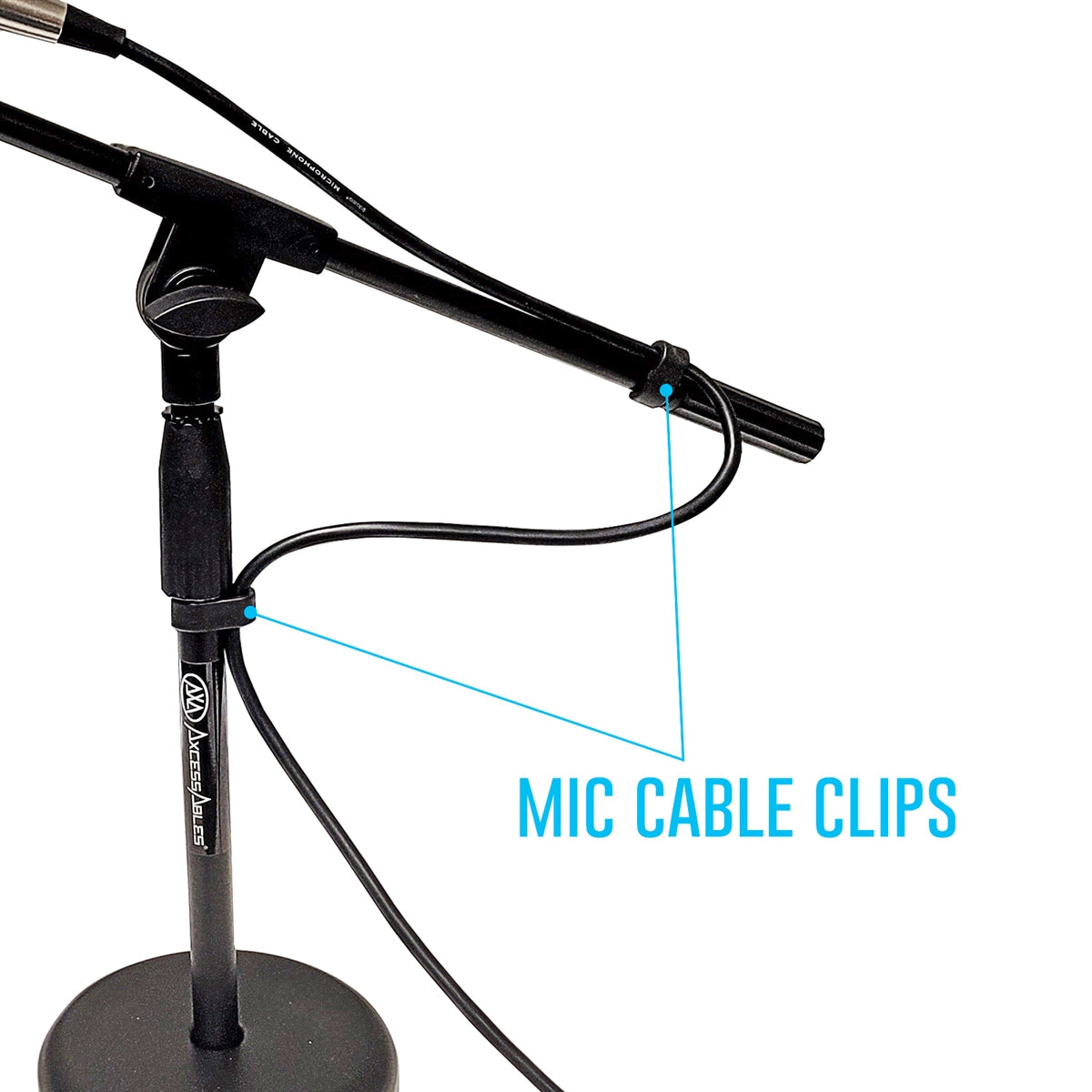 AxcessAbles MS-202R Low-Profile Weighted Round Base Microphone Stand with Boom (Pair)