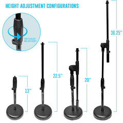 AxcessAbles MS-202R Low-Profile Weighted Round Base Microphone Stand with Boom (Pair)