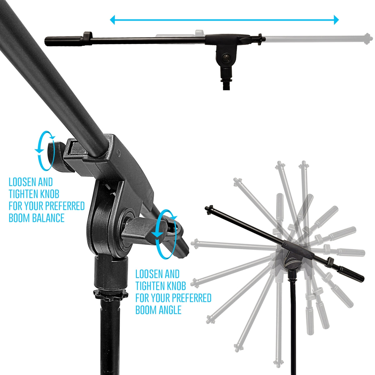 AxcessAbles MS-202R Low-Profile Weighted Round Base Microphone Stand with Boom (Pair)