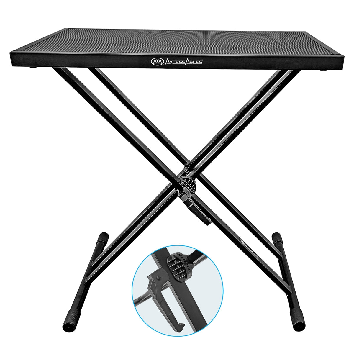 AxcessAbles Portable DJ Table Stand with Double-X Braced Keyboard Stand and Vented Media Table Tray - Works as a Recording Mixer Stand Desk, DJ Booth or Synth Stand (MTS-01) - Open Box