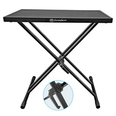 AxcessAbles Portable DJ Table Stand with Double-X Braced Keyboard Stand and Vented Media Table Tray - Works as a Recording Mixer Stand Desk, DJ Booth or Synth Stand (MTS-01)