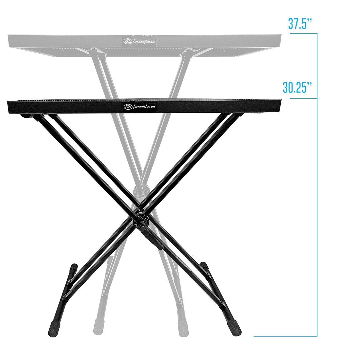 AxcessAbles Portable DJ Table Stand with Double-X Braced Keyboard Stand and Vented Media Table Tray - Works as a Recording Mixer Stand Desk, DJ Booth or Synth Stand (MTS-01)