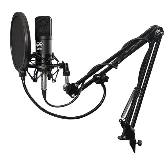 AxcessAbles MX-100 Professional Cardioid Studio Condenser Mic Bundle with Shock Mount, Desktop Mount Mic Swivel Boom Arm, Pop Filter & Cable - Ideal for Studio Recording & Broadcasting