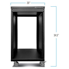 AxcessAbles RK 16U 19 Inch Cabinet AV Rack Stand with Wheels. With Open-Frame Rack Install Option and Removable Wheels. For Audio Video, DJ, Home Theater, Network, Server Equipment, Sound Studio