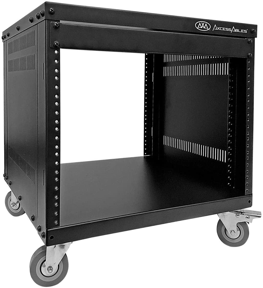 AxcessAbles RK 8U Equipment Rolling Cabinet Rack Stand with Locking Caster Wheels (Compatible with American 5mm & European 6mm Racks) Audio Video, Recording Studio, Music, Live Sound, Church Storage - Open Box