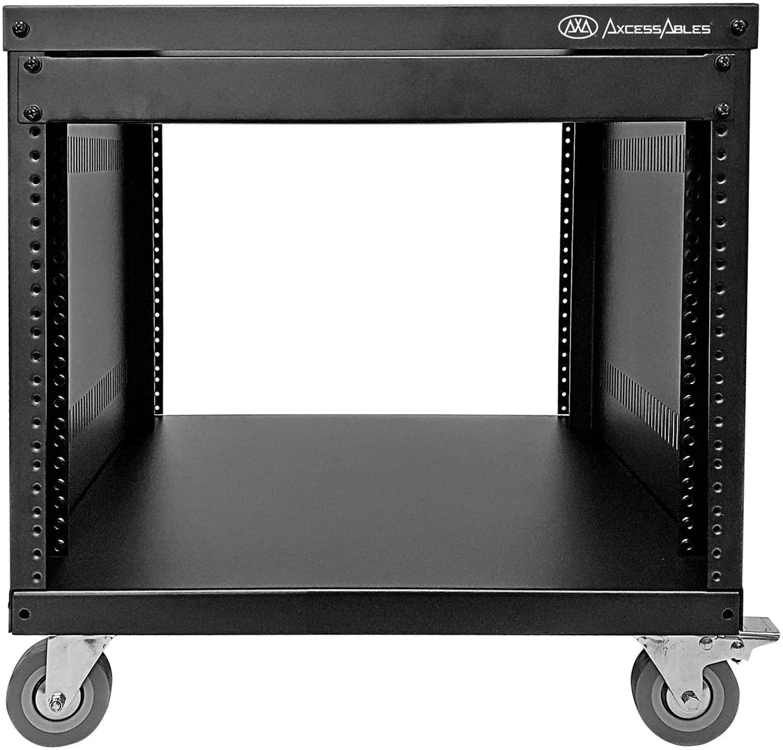 AxcessAbles RK 8U Equipment Rolling Cabinet Rack Stand with Locking Caster Wheels (Compatible with American 5mm & European 6mm Racks) Audio Video, Recording Studio, Music, Live Sound, Church Storage - Open Box