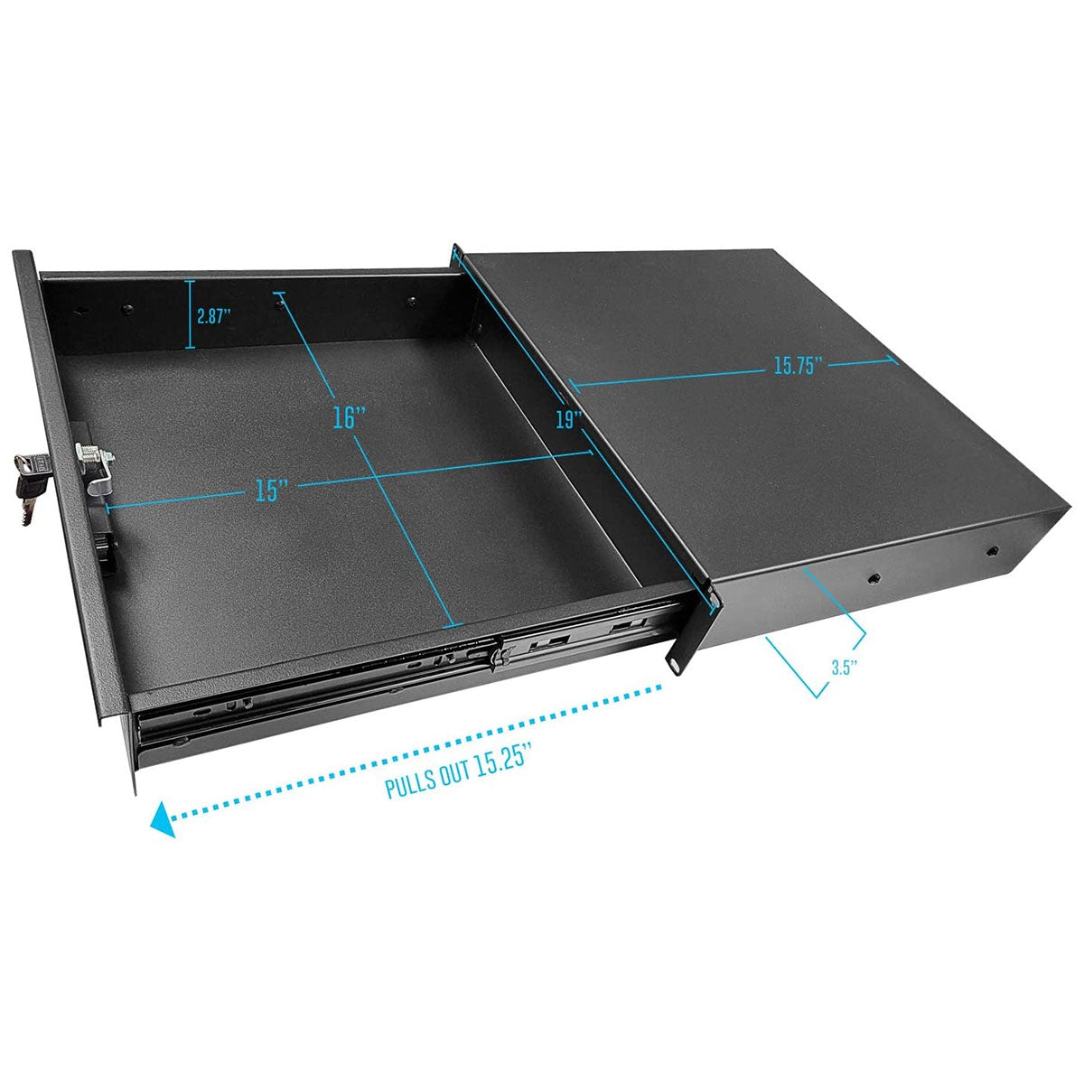 AxcessAbles 2U Locking Rack Drawer | 15 inch Deep Secured Metal Server Rack Mount Storage Drawer | 45lb Capacity | Compatible with 19-Inch Networking Racks, Audio Video Equipment Cabinets (RKDRAWER2U)
