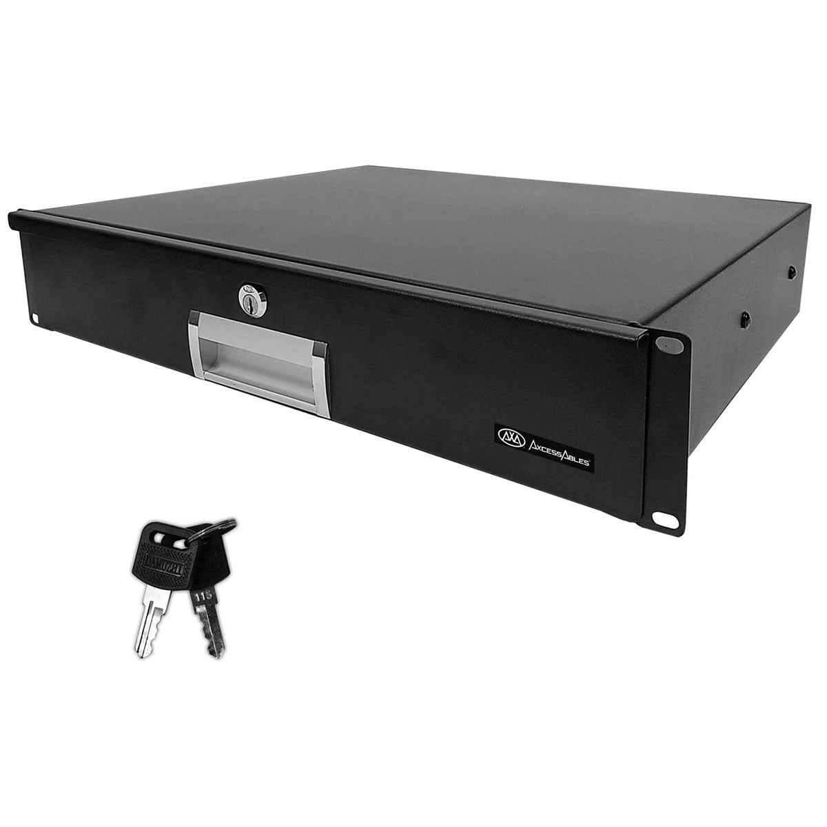 AxcessAbles 2U Locking Rack Drawer | 15 inch Deep Secured Metal Server Rack Mount Storage Drawer | 45lb Capacity | Compatible with 19-Inch Networking Racks, Audio Video Equipment Cabinets (RKDRAWER2U)