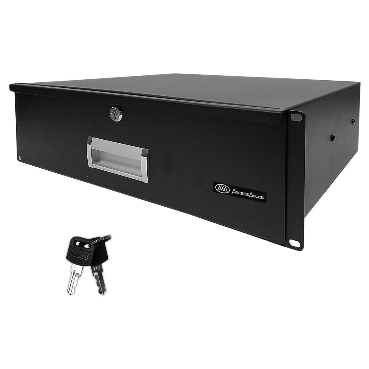 AxcessAbles 3U Locking Rack Drawer | 15-inch-Deep Secured Metal Server Rack Mount Storage Drawer | 45lb Capacity | Compatible with 19-Inch Rack-mount Cases, Audio Video Equipment Cabinets (RKDRAWER3U)