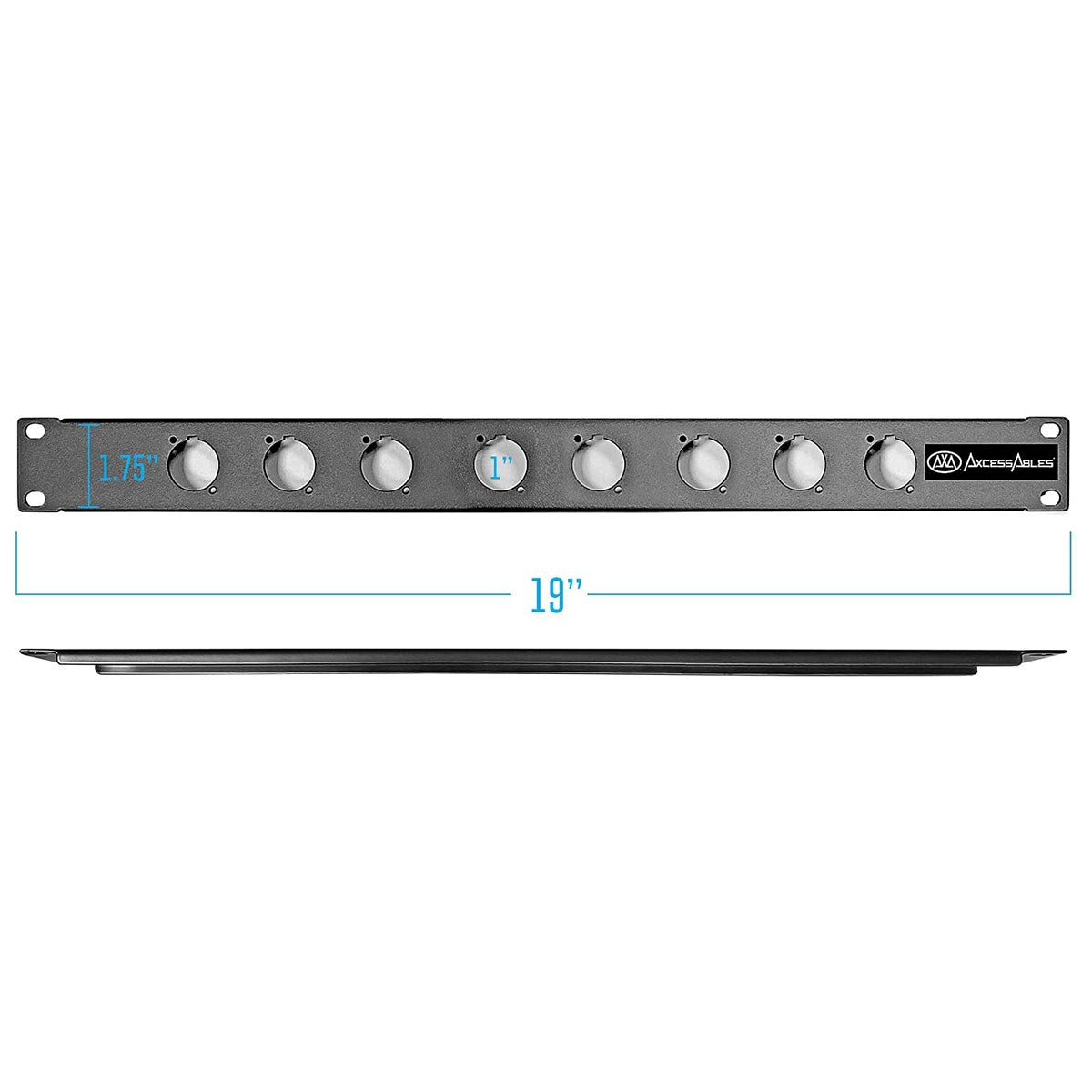 AxcessAbles RKINPUT1U 1U D-Series 8 Connectors Punch-out Component Panel for 19 inch AV, Sound, Computer Equipment Racks. Patch panel compatible with XLR, Speakon, Neutrik Outputs.