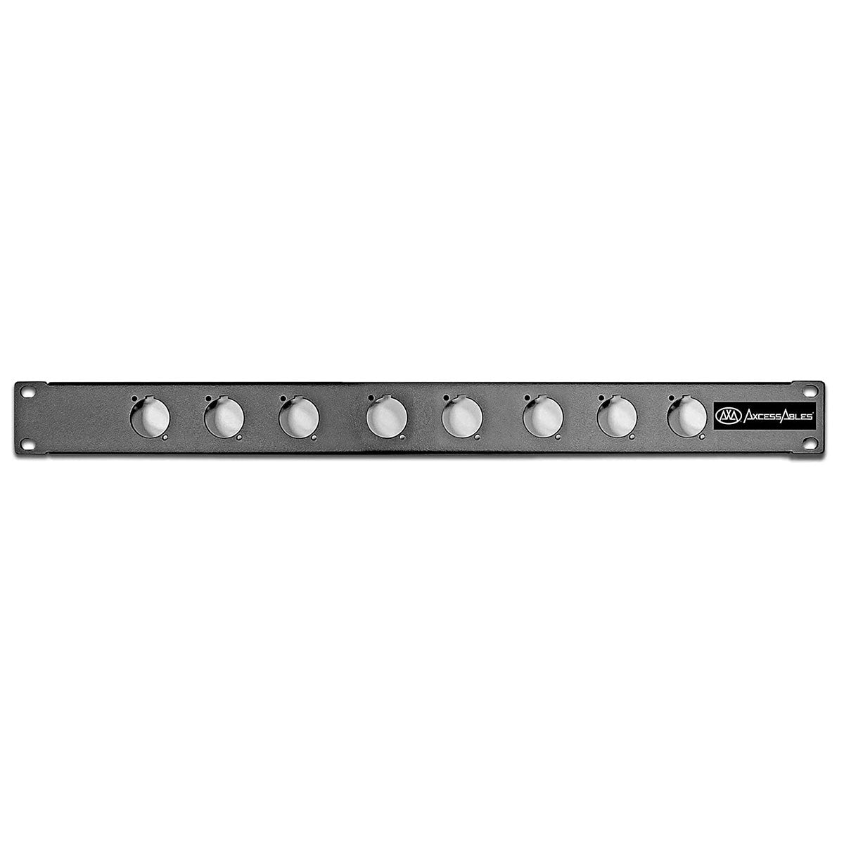 AxcessAbles RKINPUT1U 1U D-Series 8 Connectors Punch-out Component Panel for 19 inch AV, Sound, Computer Equipment Racks. Patch panel compatible with XLR, Speakon, Neutrik Outputs.