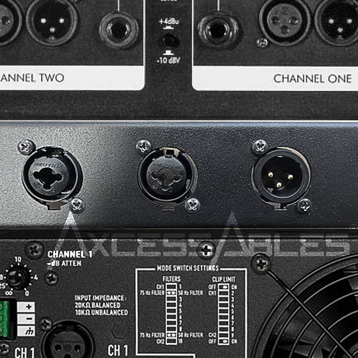 AxcessAbles RKINPUT1U 1U D-Series 8 Connectors Punch-out Component Panel for 19 inch AV, Sound, Computer Equipment Racks. Patch panel compatible with XLR, Speakon, Neutrik Outputs.