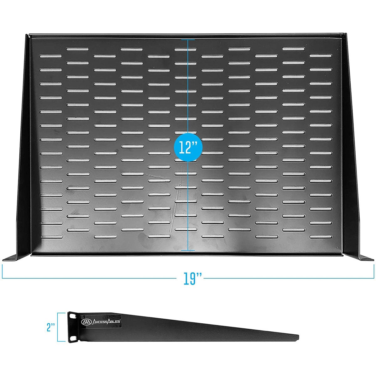 AxcessAbles 1U Vented Server Rack Shelf | 1U Universal Rack Shelf with Protective Edges for 19" AV Equipment Rack & Cabinet| 12" Deep with Edges. | Single Cast Steel| 44lb Capacity