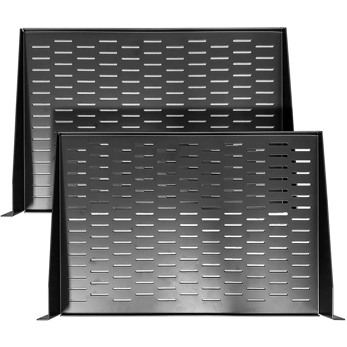 AxcessAbles 1U Vented Server Rack Shelf | 1U Universal Rack Shelf with Protective Edges for 19" AV Equipment Rack & Cabinet| 12" Deep with Edges. | Single Cast Steel| 44lb Capacity (2-Pack) - OB