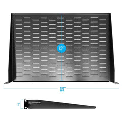 AxcessAbles 1U Vented Server Rack Shelf | 1U Universal Rack Shelf with Protective Edges for 19" AV Equipment Rack & Cabinet| 12" Deep with Edges. | Single Cast Steel| 44lb Capacity (2-Pack) - OB