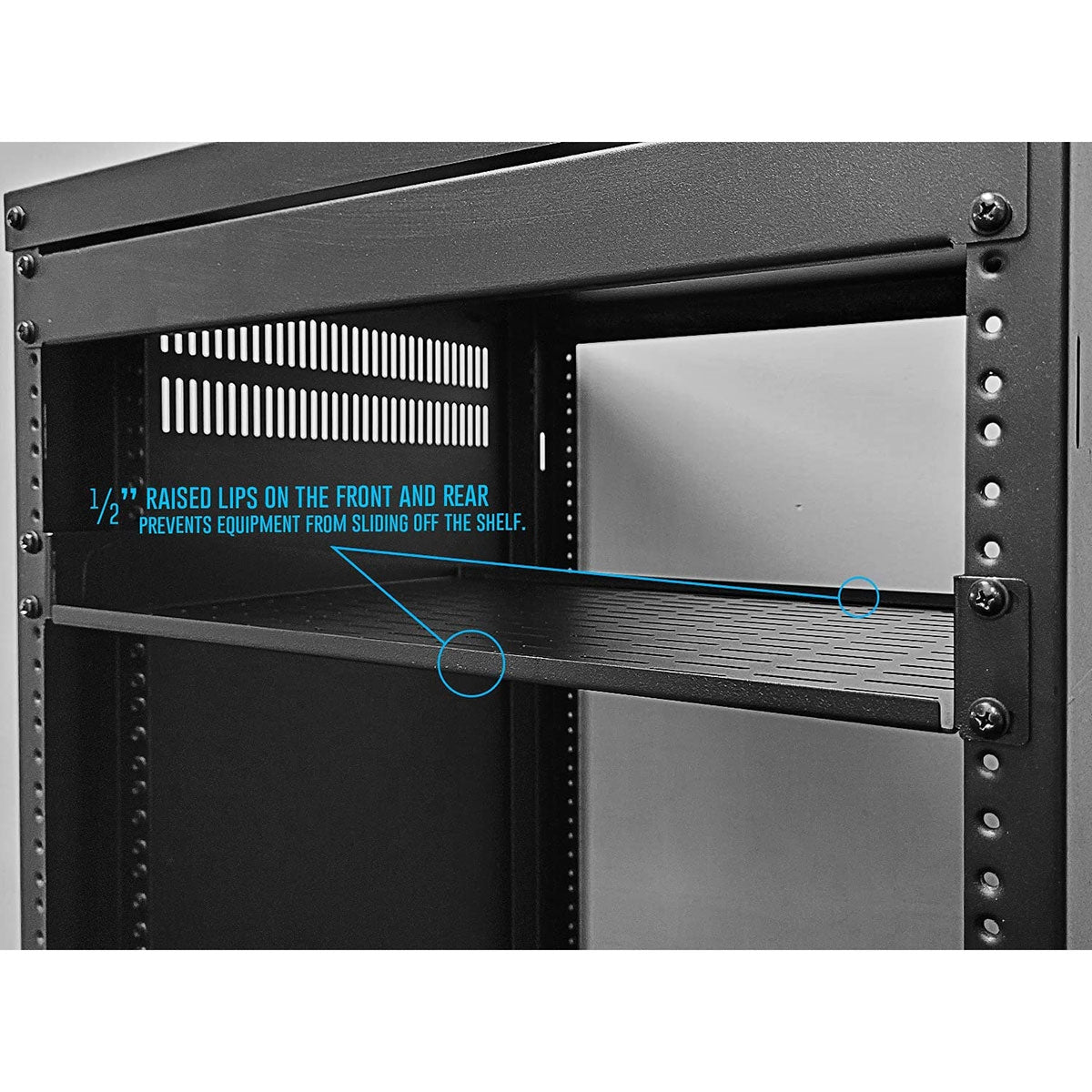AxcessAbles 1U Vented Server Rack Shelf | 1U Universal Rack Shelf with Protective Edges for 19" AV Equipment Rack & Cabinet| 12" Deep with Edges. | Single Cast Steel| 44lb Capacity (2-Pack) - OB
