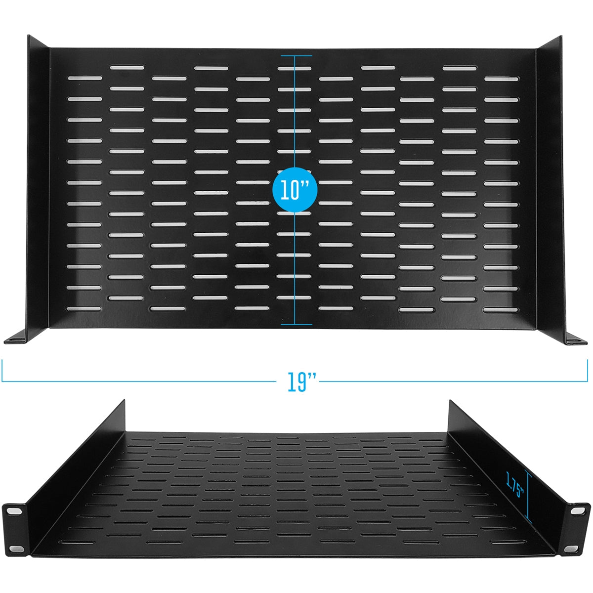 AxcessAbles 1U Vented AV Cantilever Rack Shelf for 19 Inch Equipment Rack & IT Cabinets. No Front/Back Edges. 10 Inches Deep. 44LB Capacity