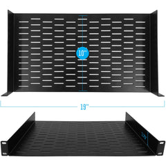 AxcessAbles 1U Vented AV Cantilever Rack Shelf for 19 Inch Equipment Rack & IT Cabinets. No Front/Back Edges. 10 Inches Deep. 44LB Capacity
