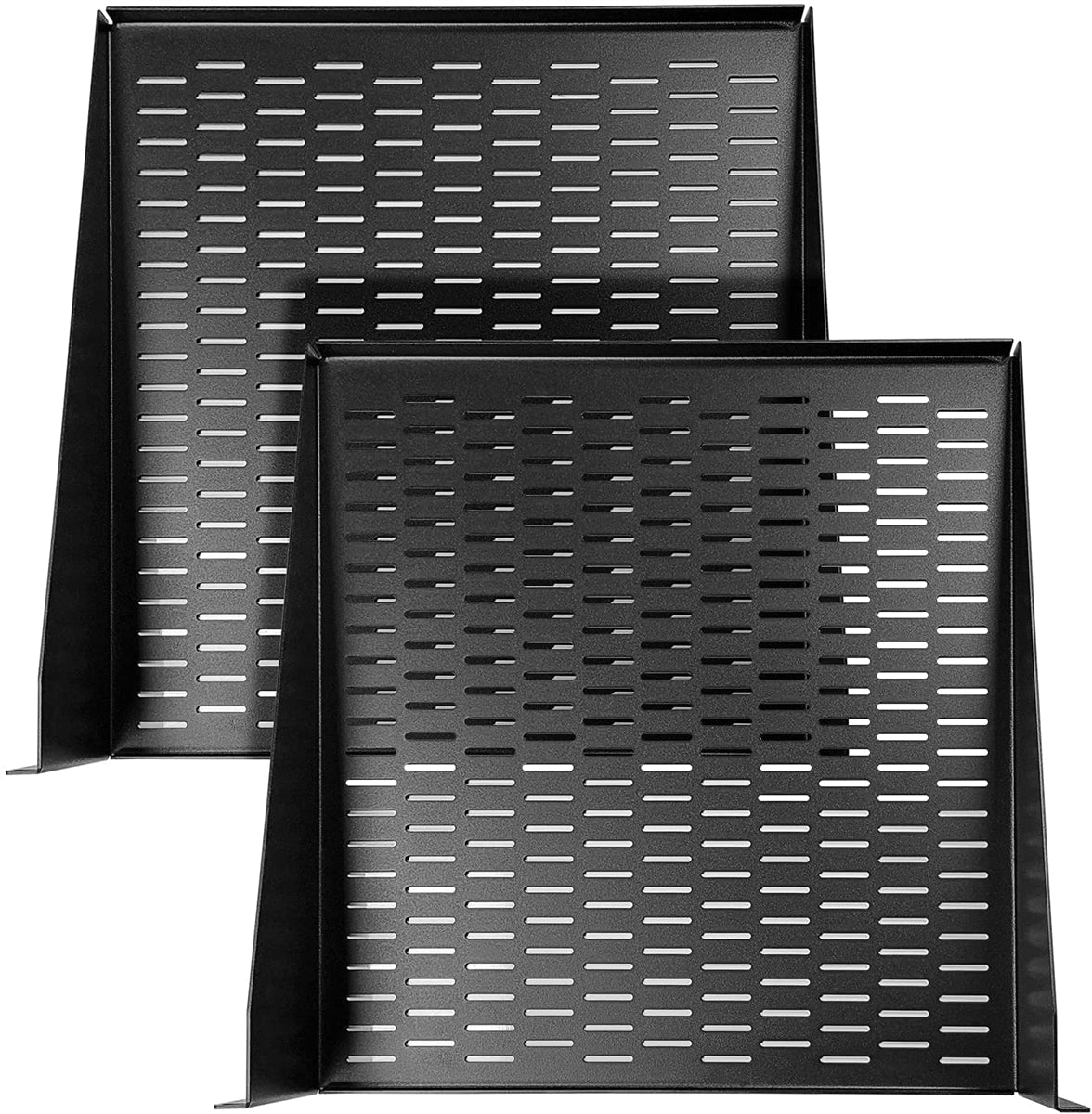 AxcessAbles 2U Vented Rack Shelf - 2 Pack | Rack Trays for 19 Inch Equipment Rack Cabinets | 18" Deep Rackmount Shelf with Lips | 50lb Capacity (2-Pack)