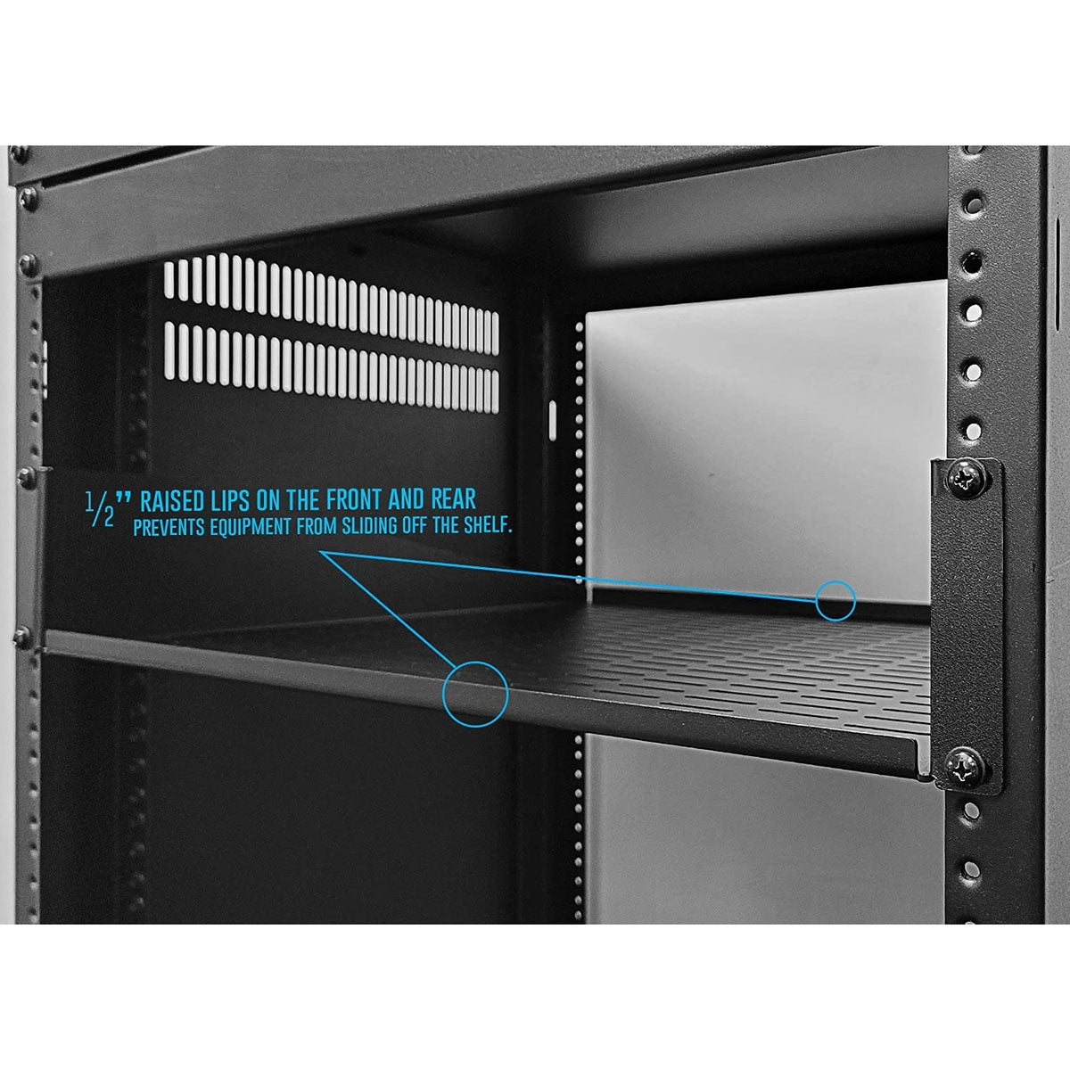 AxcessAbles 2U Vented Rack Shelf - 2 Pack | Rack Trays for 19 Inch Equipment Rack Cabinets | 18" Deep Rackmount Shelf with Lips | 50lb Capacity (2-Pack)