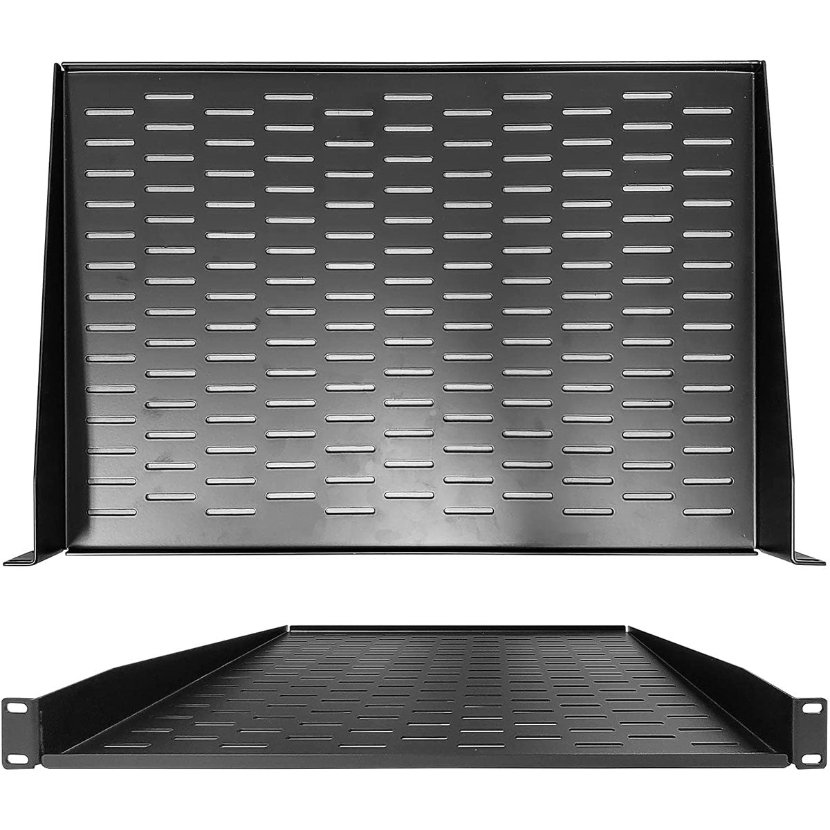AxcessAbles 1U Vented Server Rack Shelf | 1U Universal Rack Shelf with Protective Edges for 19" AV Equipment Rack & Cabinet| 12" Deep with Edges. | Single Cast Steel| 44lb Capacity