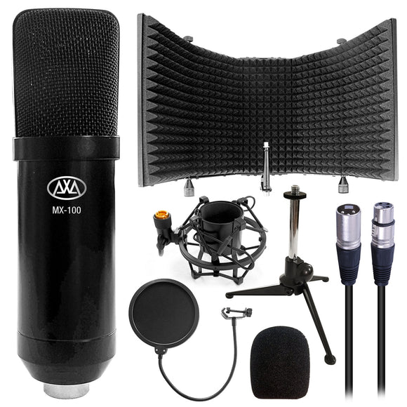 AxcessAbles MX-100 Professional Cardioid Studio Condenser XLR Microphone with AxcessAbles SF-101 Studio Recording 32.5