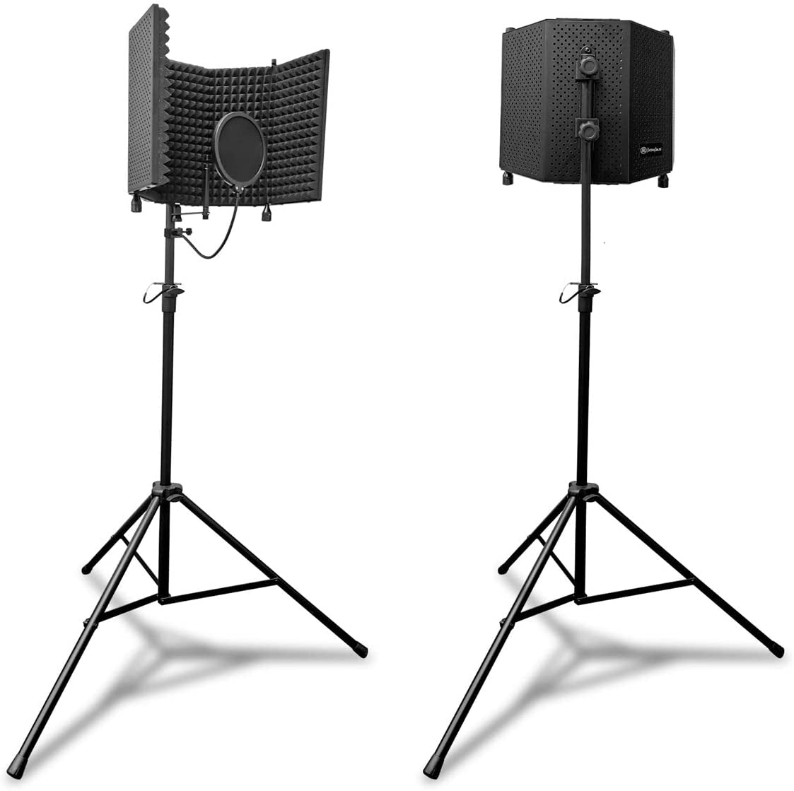 AxcessAbles SF-101KIT-VB Vented 32.5"Wx13"H (422sq inch) Half Dome Professional Grade Recording Studio Microphone Isolation Shield with Stand 4ft to 6ft6"(Black)
