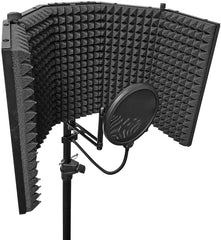 AxcessAbles SF-101KIT-VB Vented 32.5"Wx13"H (422sq inch) Half Dome Professional Grade Recording Studio Microphone Isolation Shield with Stand 4ft to 6ft6"(Black)