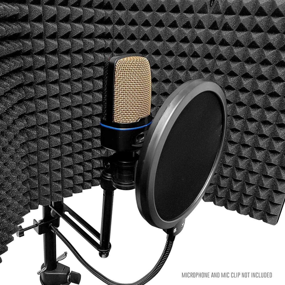 AxcessAbles SF-101KIT-VB Vented 32.5"Wx13"H (422sq inch) Half Dome Professional Grade Recording Studio Microphone Isolation Shield with Stand 4ft to 6ft6"(Black)