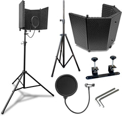 AxcessAbles SF-101KIT-VB Vented 32.5"Wx13"H (422sq inch) Half Dome Professional Grade Recording Studio Microphone Isolation Shield with Stand 4ft to 6ft6"(Black)