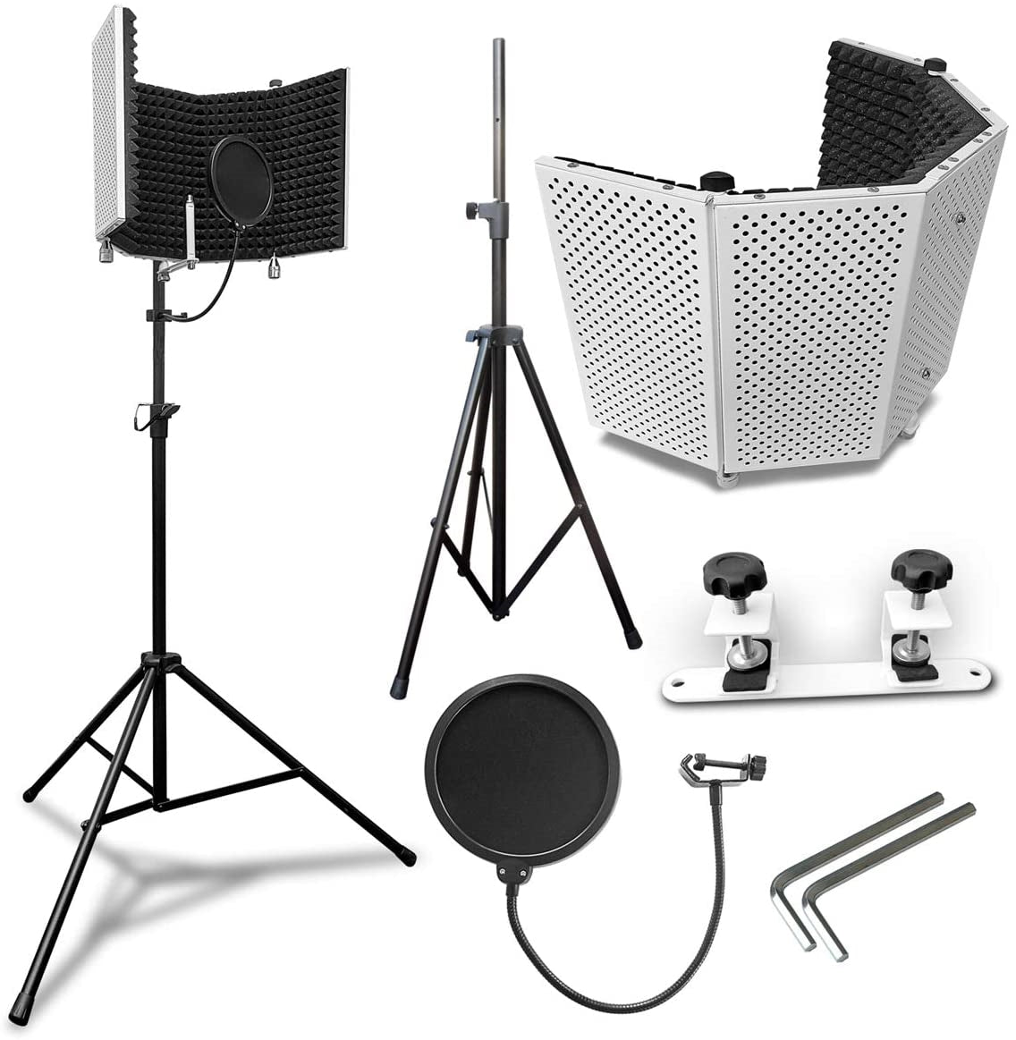 AxcessAbles SF-101KIT-VW Vented Recording Studio Microphone Shield with Stand (White)