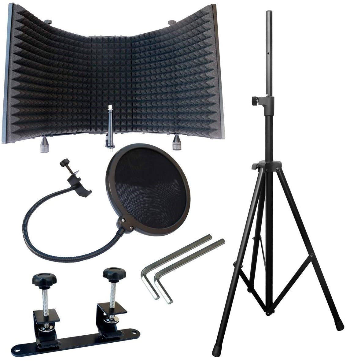 AxcessAbles SF-101KIT Half Dome 32.5"Wx13"H (422sq inch) Studio Microphone Isolation Shield w/Stand, Condenser Mic. Compatible w/Focusrite, Phantom Powered Audio Interfaces. Recording, Podcast