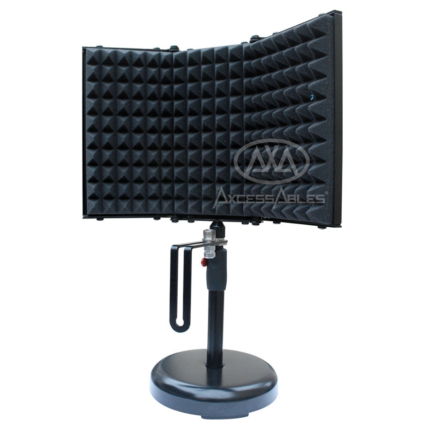 AxcessAbles SF-2 Desktop Compact Recording Microphone Isolation Shield with Round Base Mic Stand, Mic Sound Absorbing Foam for Studio Recording, Podcast, Karaoke, Streaming