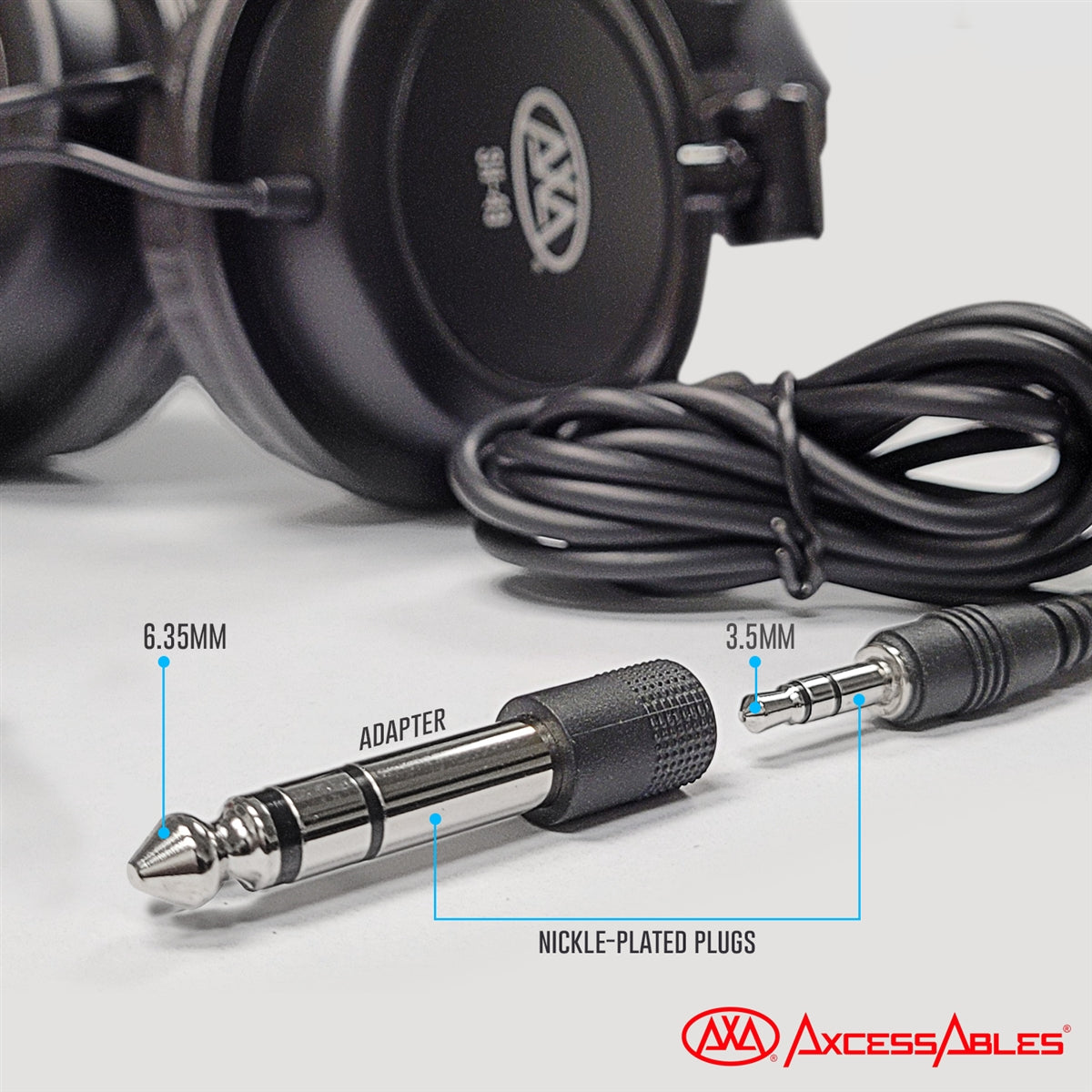 AxcessAbles On-Ear Closed-Back Studio/DJ Headphones with 6ft Cable and 1/4-inch Jack Adapter | 38mm Neodymium Driver Swiveling Cups| Guitar | Recording (SH-49)