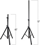 Heavy-Duty DJ Tripod Stands (Pair) with Bag by AxcessAbles| Adjustable Height 42” to 72" PA Speaker Stands| 15lb Portable PA Stands Compatible with Powered Speakers (SSB-101) - Open Box