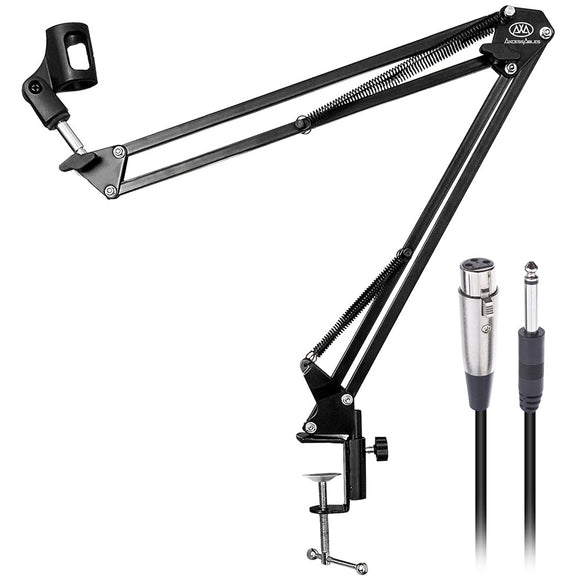 AxcessAbles Desktop Mount Microphone Swivel Boom Arm with Microphone Clip and 5ft Mic Cable for Podcast/Radio Broadcasting/Studio/Voice Over