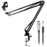 AxcessAbles Desktop Mount Microphone Swivel Boom Arm with Microphone Clip and 5ft Mic Cable for Podcast/Radio Broadcasting/Studio/Voice Over