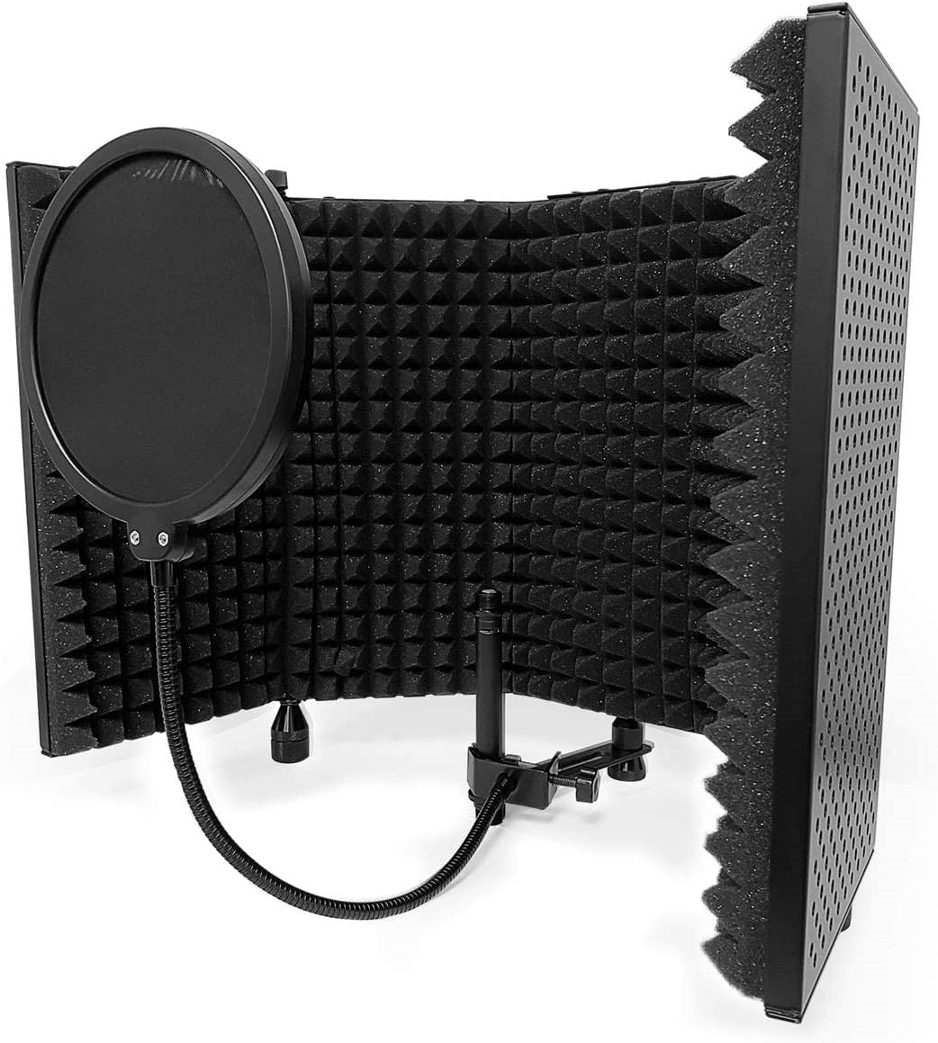 AxcessAbles SF-101VB 32.5"Wx13"H (422sq inch) Half Dome Vented Recording/ Podcast Isolation Shield with Desktop Standing Knobs and Microphone Windpop Blocker (SF-101VB)